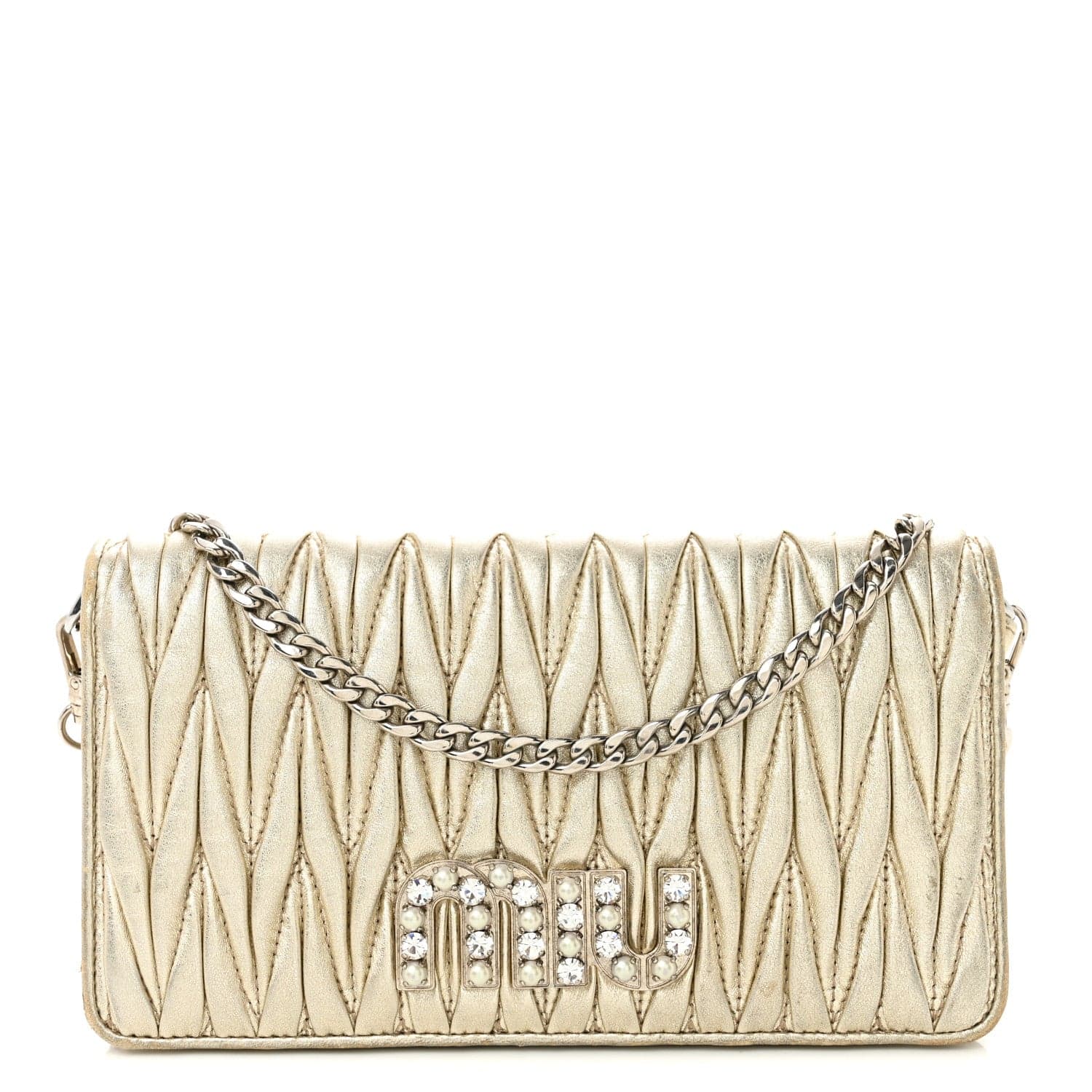 Miu Miu Metallic Matelasse Chain Crossbody in Gold