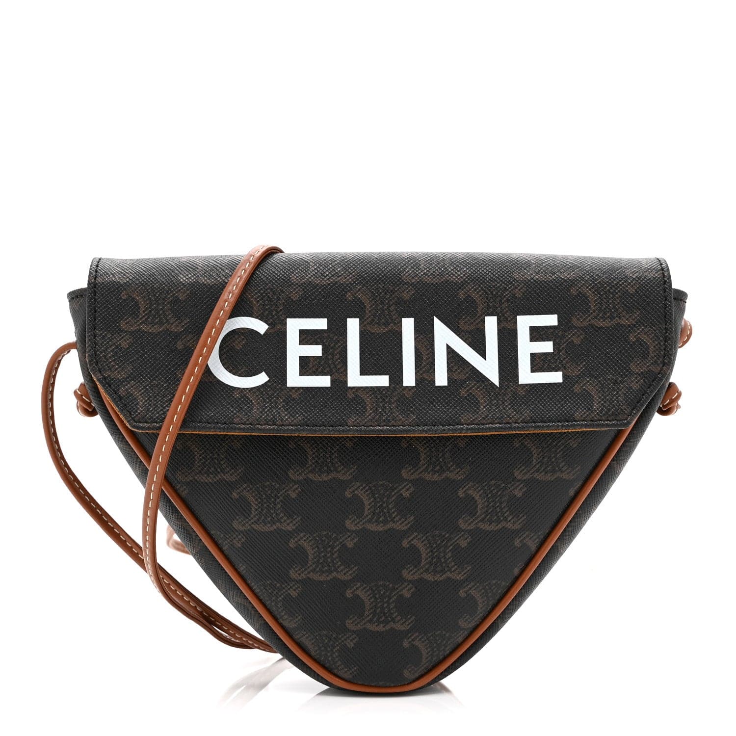 Celine Triomphe Canvas Triangle Crossbody in Tan