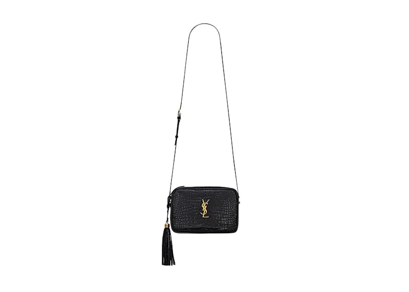 Saint Laurent Lou Camera Bag In Crocodile-Embossed Shiny Leather