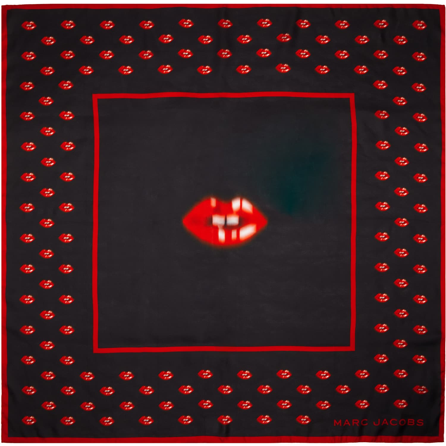 Marc Jacobs Blurred Lips Square Scarf – Black